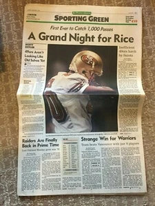 November 4, 1996 San Francisco Chronicle Newspaper 49ers Jerry Rice 1000 Catch - Picture 1 of 1