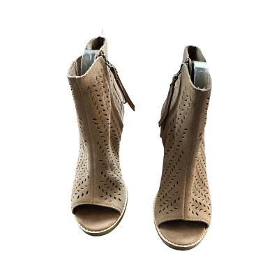 TOMS Majorca Peep Toe Bootie Toffee Suede Leather Size 8 Side Zip/with Tassel  - Image 1 of 4