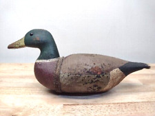 Vintage Wooden S.R. White Carving Mallard Duck Decoy 15” Long Glass Eyes