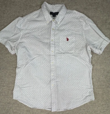 Polo de EE. UU. con botones para hombre XL blanco azul patrón manga corta Foto 1 de 4