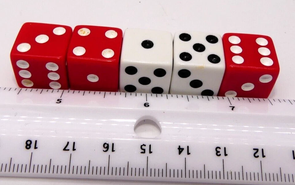 1998 Risk Board Game Replacement Lot 5 Red White Dice Parts Only - Image 1 of 1