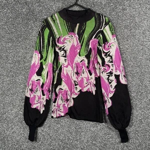 Karen Millen Jumper Womens Small Black Floral Pullover Bell Sleeve Stretch Party - Picture 1 of 11