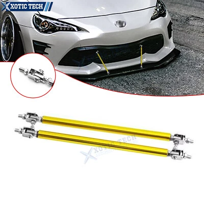 2X Gold Front Bumper lip Diffuser Strut Rod Support Tie Bars Adjust 10'' to 13'' - Image 1 of 4
