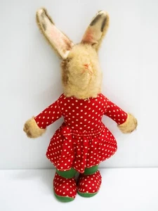 Alter Osterhase Plüsch ca. 1950er mit Kleid Stroh Draht Hase Outfit Schuco? - Bild 1 von 9