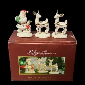 Lenox China SANTA Claus & 2 REINDEER 2006 MISTLETOE PARK Village Treasures Box - Picture 1 of 19