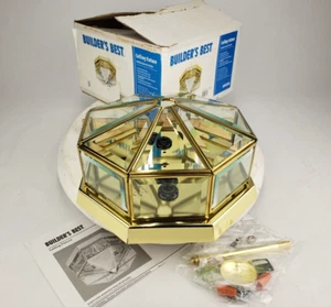 Vintage Brass Flush Mount Octagonal Ceiling Lights 8 Panel Beveled Glass 4 Light - Picture 1 of 13