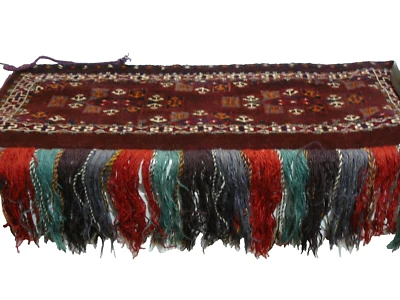 Antigua bolsa de almacenamiento turcomana tejida a mano - bolsa de silla de montar Foto 1 de 4