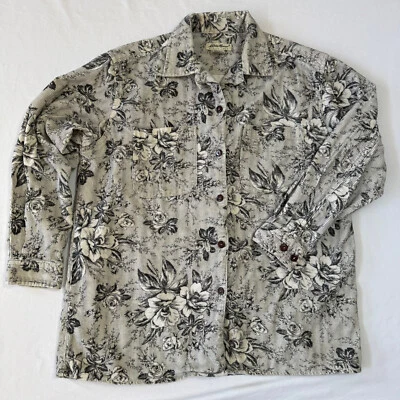 Camisa de pana con botones Eddie Bauer chaqueta para mujer mediana floral bolsillos algodón Foto 1 de 4