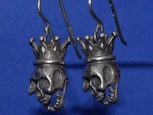 VTG Earrings SILVER 925 style memento mori skull gothic biker old unisex Amulet - Picture 1 of 12