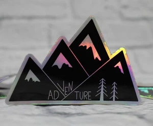 Holographic Adventure Vinyl Sticker 4” x 2.65" - Mountains Outdoors Nature - Picture 1 of 2