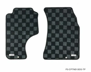 P2M Checkered Flag Race Carpet Floor Mats Silvia 240sx S13 LHD Dark Grey New - Picture 1 of 3
