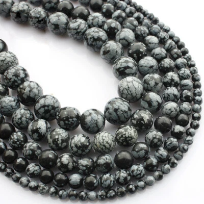 1 Strand Spots obsidian pearls round gems natural stone 4mm 6mm 8mm 10mm 12mm - Image 1 of 3
