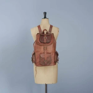 Men's Brown Leather Backpack Genuine Bag Rucksack Vintage Travel Handmade - Picture 1 of 9