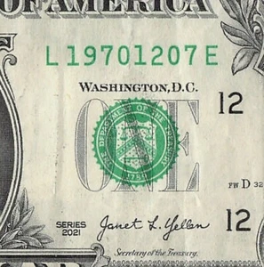 DEC 07 1970 Birthday Date Note Fancy Serial Number One Dollar Bill 12 07 1970 - Picture 1 of 11