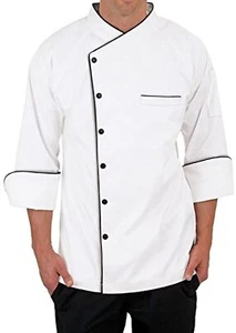 Kitchen Uniform Chef Jacket 3/4 Sleeve Chef Coat Men Food Service Shirt - Picture 1 of 21