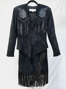 Lillie Rubin Rock Blazer Anzug US 14 Wildleder Leder Fransen Strass Western 80er - Bild 1 von 24
