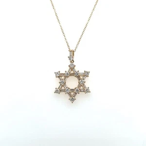 14K Yellow Gold Star Of David Diamond Necklace - Picture 1 of 8