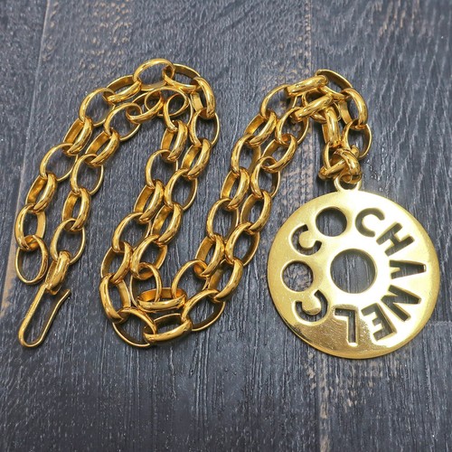 Collana CHANEL placcata oro CC Coco rotonda vintage catena ciondolo #850c rialzo