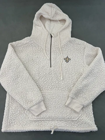 New Orleans Saints NFL Womens Large White Sherpa Hoodie Sweater 1/4 Zip Comfort Cover