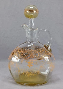 Moser Enameled Scrollwork & Grapevine Cut Clear & Vaseline Glass Decanter C1890s - Picture 1 of 13