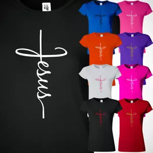 T-shirt Gesù Croce Donna Fede Cristiano Religiosa Bibbia Cristo Chiesa Maglietta Nuova - Foto 1 di 36