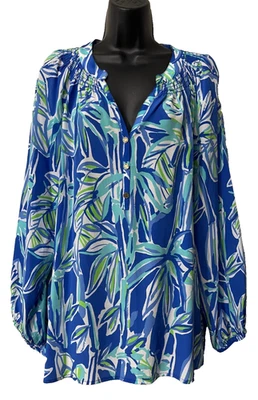 Lilly Pulitzer Elsa Silk Floral Top Bamboo Blue XL - Image 1 of 4