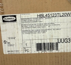 Hubbell HBL45123TL20W 120Vac 20Amp Industrial Cord Reel- 45’ Cord 12/3 Awg Wirei - Picture 1 of 19