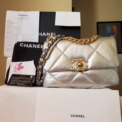 Chanel 19 Small Medium Silver Mixed Hard ware Flap Bag Receipt - Image 1 of 4