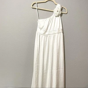 Tevolio Cream Satin One Shoulder Maxi Formal Dress S - Picture 1 of 14