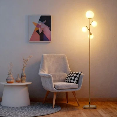 4 Globe Gold Floor Lamp, Modern Sputnik Tree Standing Lamp with Frosted Glass... - Image 1 of 4