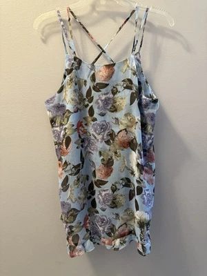 Blusa Transparente Caballete Correa Espagueti M Azul Púrpura Floral Volantes Dobladillo Otoño Retro Foto 1 de 4