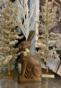 FAUX CHOCOLATE EASTER BUNNY RABBIT STATUE FIGURINE TABLETOP DECOR 14” - Picture 1 of 11