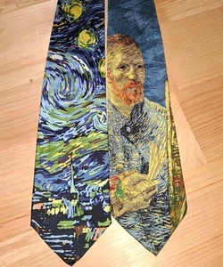 NOVELTY Silk Poly NeckTie LOT Museum artefacts van gogh starry night portrait - Picture 1 of 4