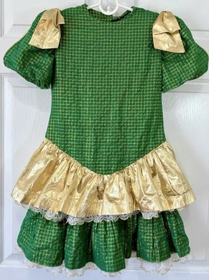 Vestido de fiesta vintage años 80 para niñas hecho a mano con volantes dorados cojos talla 8 Foto 1 de 4