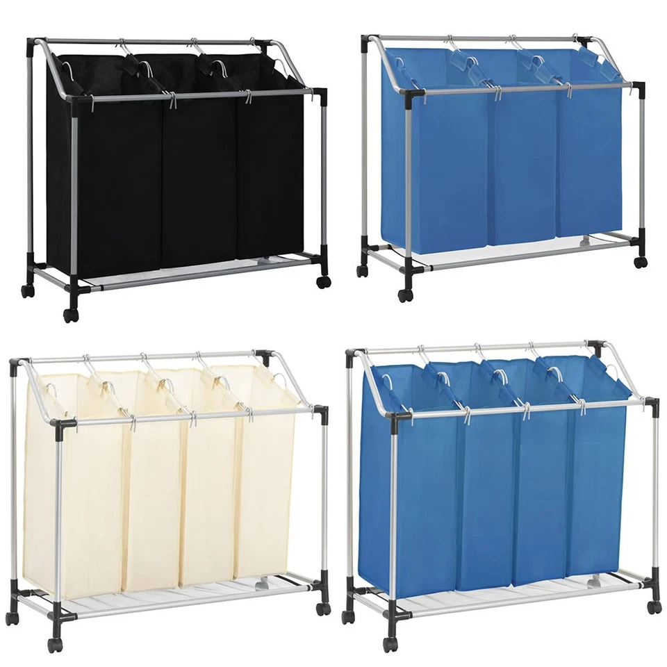 Wäschekorb mit 3 4 Taschen Stahl Wäschesortierer Wäschesammler Wäscheschrank - Bild 1 von 1