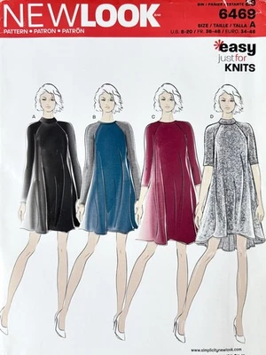 New Look Sewing Pattern 6469 Misses EASY Raglan KNIT Dress Sizes 8 - 20 - Image 1 of 2