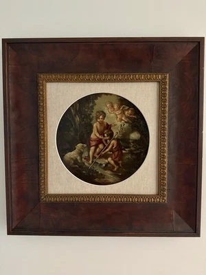 Pintura de cobre a bordo El Niño Jesús y San Juan después de Murillo siglo XVIII Foto 1 de 2