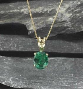 2.00 Ct Oval Cut Simulated Green Emerald Pendant 14k Yellow Gold Plated - Picture 1 of 6