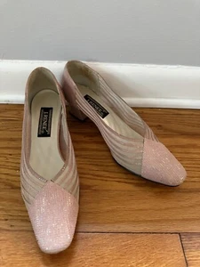 J. Renee "Comic" Pink Leather & Mesh Square Halogram Heel Women's Size 8 M - Picture 1 of 17