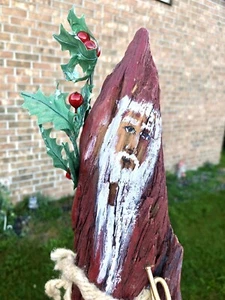 Künstlerische handbemalte Treibholz Santa St Nick rustikale Wandrelief hängend 16 Zoll - Bild 1 von 7