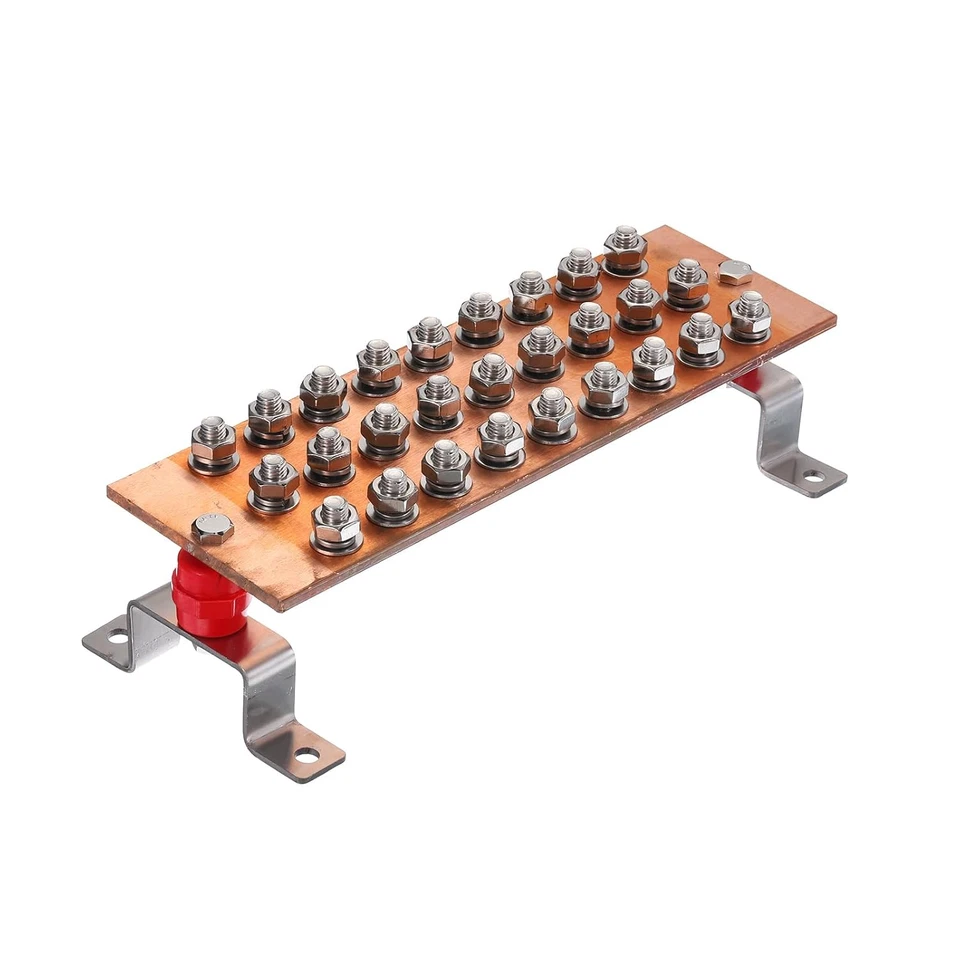 Copper Ground Bar 27 Terminal Position Power Electrical Busbar Insulator 12" - Image 1 of 4