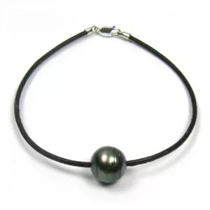 7.5" 11-12mm Tahitian Black Pearl Genuine Leather Cord Bracelet - Picture 1 of 1