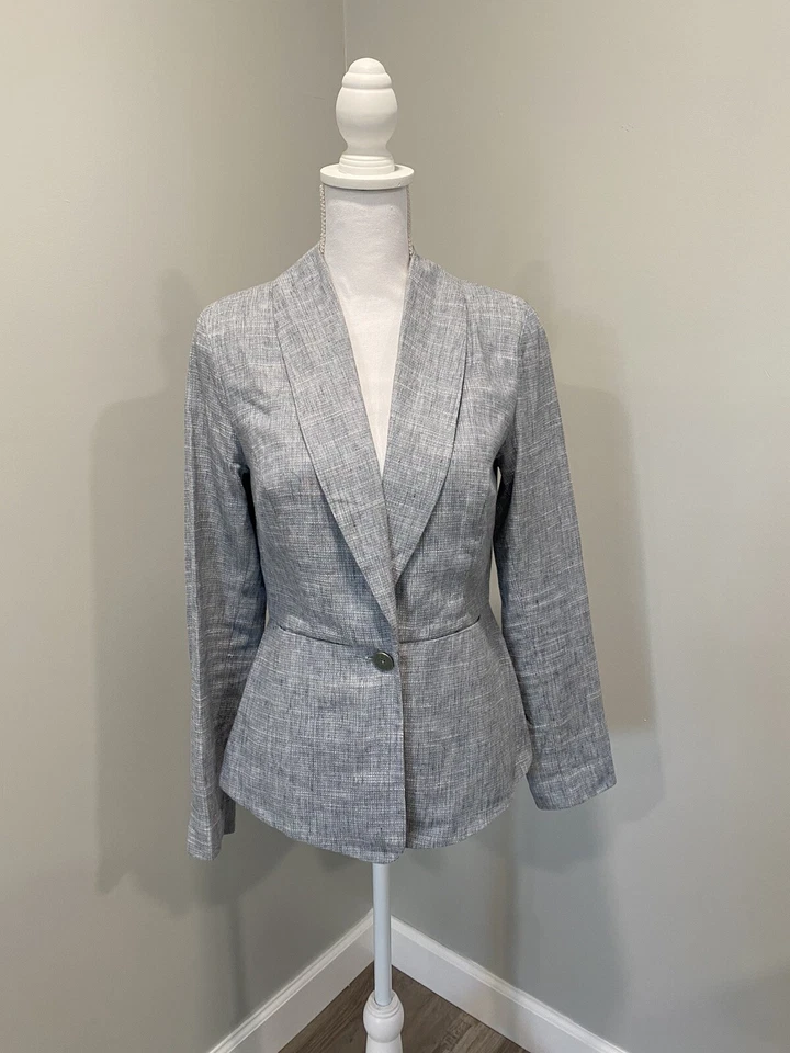 Chaqueta Blazer CAbi Mujer Sencillo Pecho Beachwalk Talla 2 Azul Mezcla de Lino Foto 1 de 4
