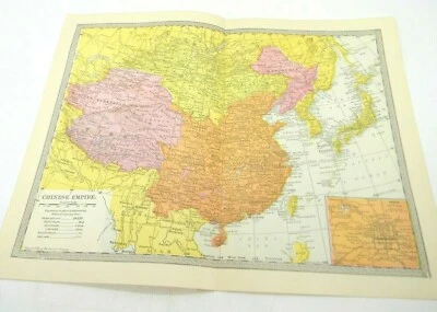 China Chinese Empire Color Map Book illustration plate pastel Antique pre-war  - Image 1 of 3
