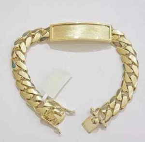 14k Bracelet Gold Plated Miami Cuban link ID 12mm Name Plate 8.5" Box Lock - Picture 1 of 5