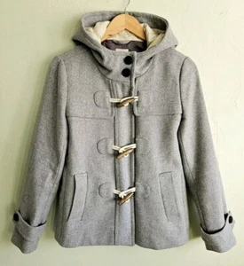 Gap Wool Toggle Duffle Pea Coat Women Small Hooded Zip Heather Grey Jacket - Picture 1 of 8
