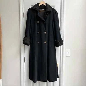 [vintage] curly lambswool longline coat 1980s black - Picture 1 of 11