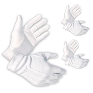 3 Pairs - Medium - 100% Cotton White Marching Band Parade Formal Costume Gloves - Picture 1 of 11