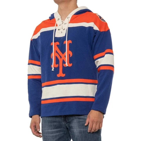 New MLB New York Mets old time style mid weight cotton hoodie blue men's XL Cover