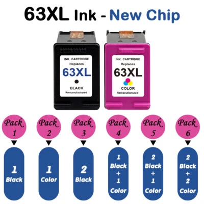 Ink Cartridge  for HP  61 XL 63 XL 65 XL --With New Chip Show Ink . - Image 1 of 4